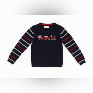 Rorie Whelan Sz 4T Boys Knit Sweater Construction Trucks Navy Blue